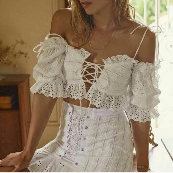 For Love And Lemons White Lace Crop Top - Picture 2 of 8